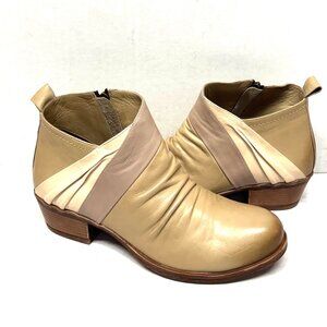 MIZ MOOZ SOFT LEATHER BOOTIE SIDE ZIPPER 2 TONE IVORY 37EU / 7US NEW # Z-194